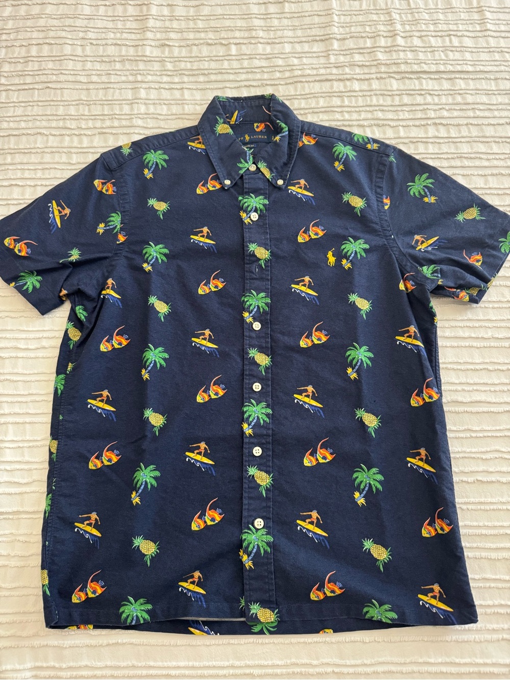 Ralph Lauren Navy Tropical Surf Short-Sleeve Button-Up Shirt